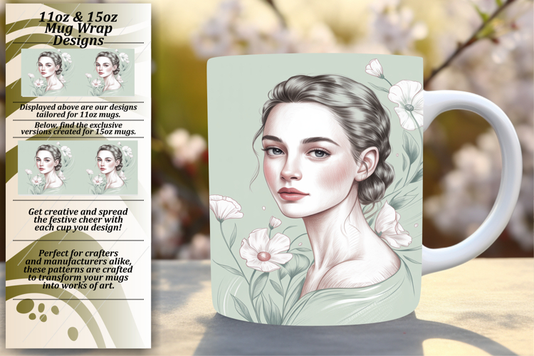Stylish 11oz Mug Wrap Png Design , Beauty Woman