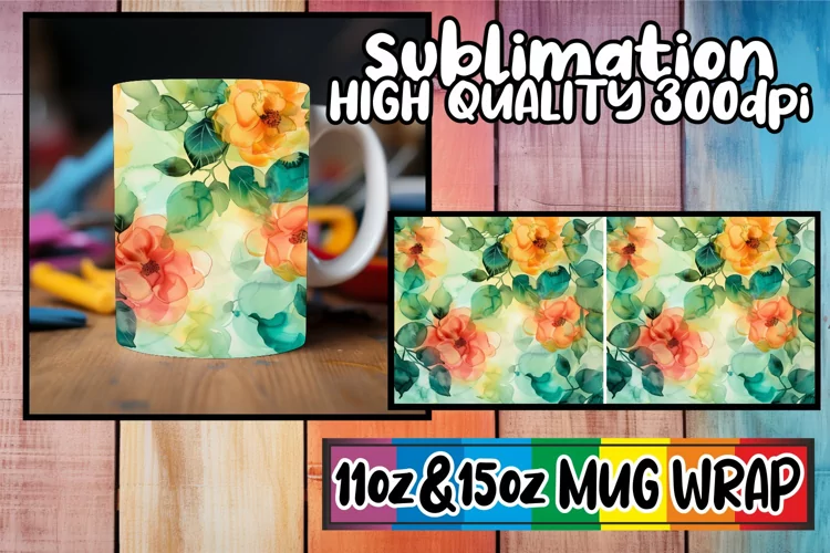 Spring Abstract Watercolor Splashes Mug Wrap 11oz 15oz