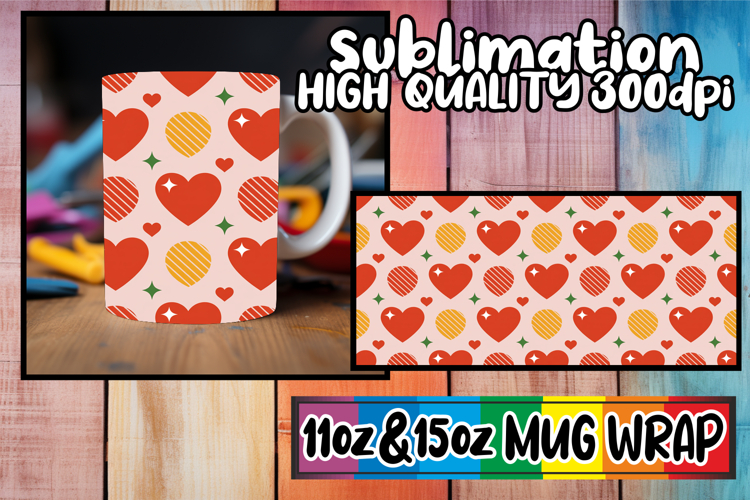 Vibrant hues 11oz 15oz mug wrap, Valentines Pattern