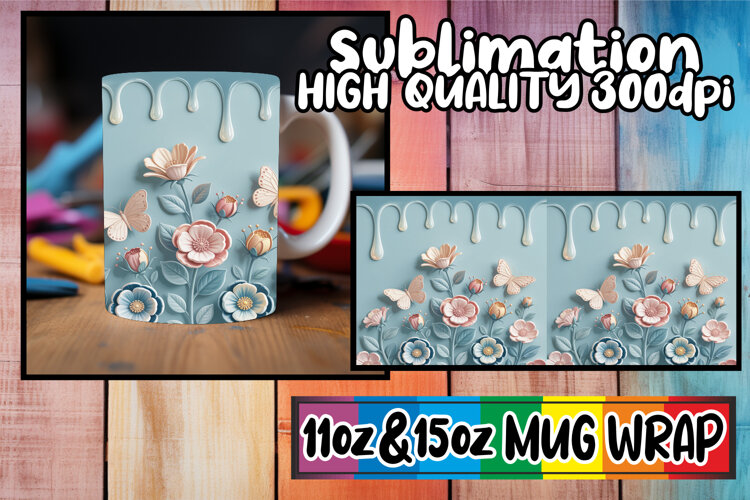 Charming whispers 11oz 15oz mug wrap, 3D Flowers example image 1
