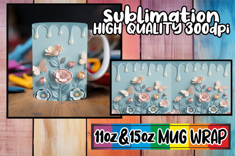 Charming whispers 11oz 15oz mug wrap, 3D Flowers