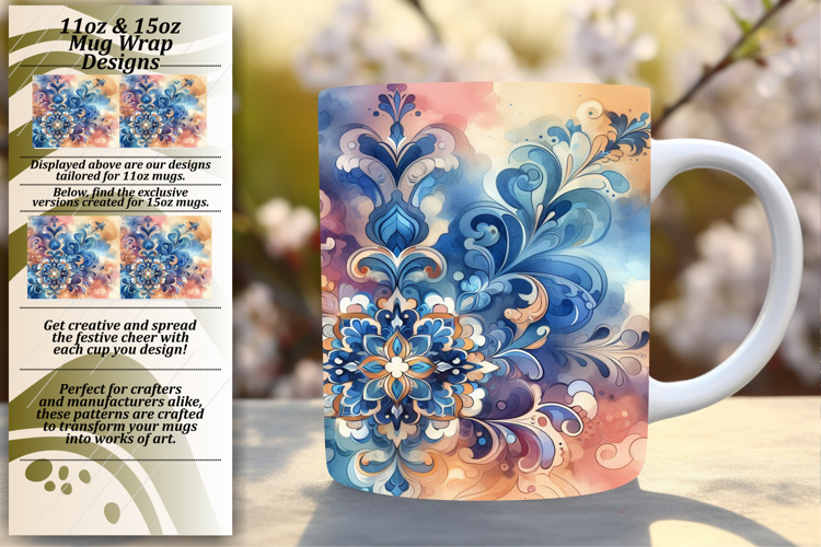 Sleek 11oz Mug Wrap Png Artwork , Watercolor Patter