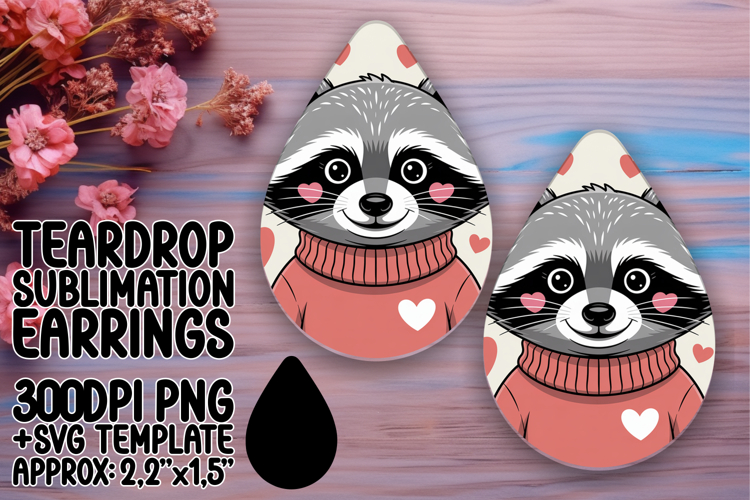 Bright Teardrop Earrings PNG Template , Valenines Animals
