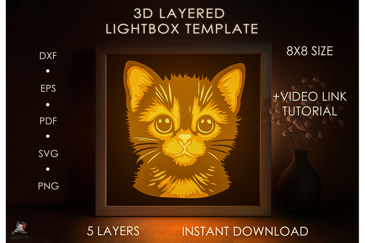 Kitten Little Cat Animal Lightbox SVG Papercut template