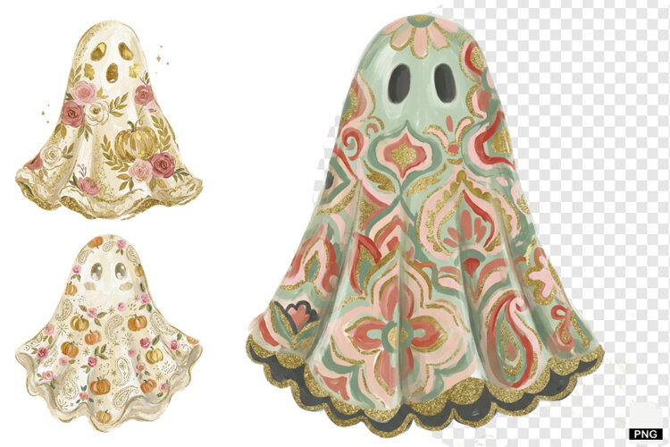 Whimsical Halloween Ghost PNG example image 1