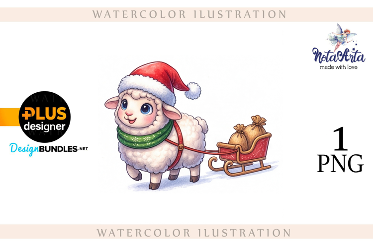 Christmas Sheep in Watercolor Style
