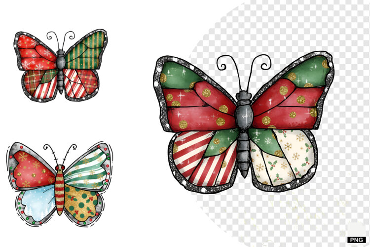 Coquette Christmas Butterfly Clipart example image 1
