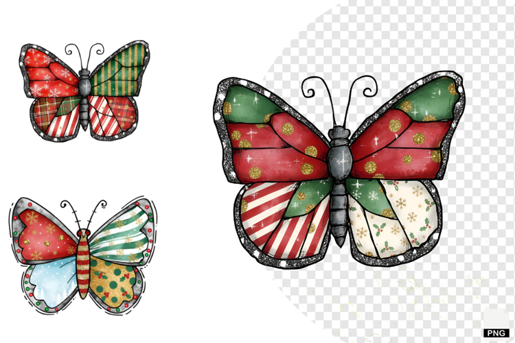 Coquette Christmas Butterfly Clipart