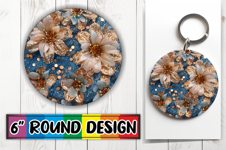 Glittering Blossom Sparkle Sublimation Circle: Keychain, Coa
