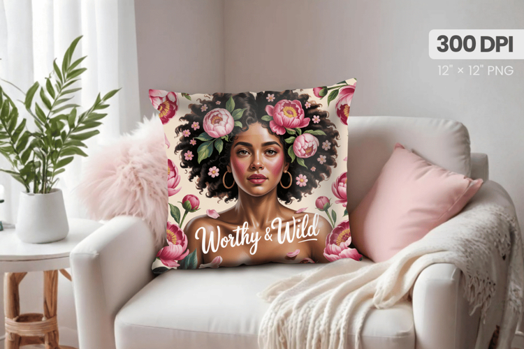 Afro Girl /Woman braided hair Pillow Design, Black Queen PNG