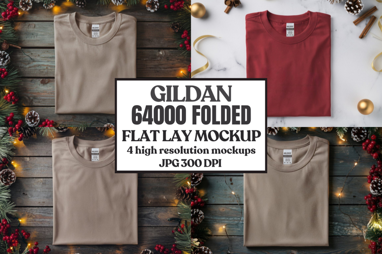 Gildan 64000 Folded Christmas Flat Lay T-shirt