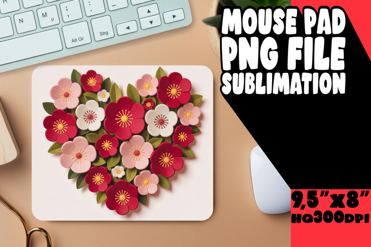 Sweet Desk Mat Sublimation Style, Flowers Heart