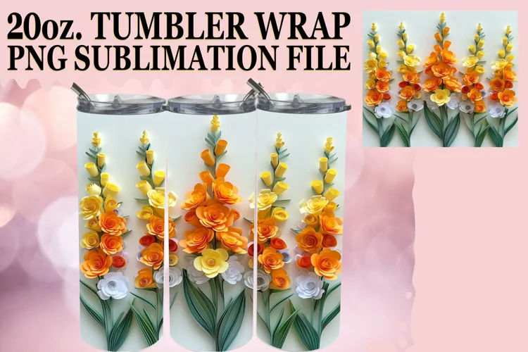 Vibrant Blooming Flower 3D Tumbler Wrap
