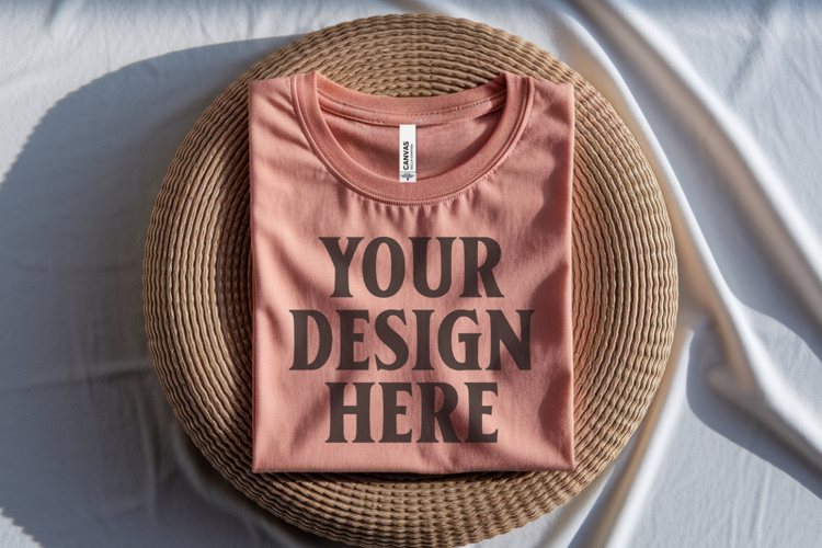 Heather Peach Bella Canvas 3001 Flat Lay T-Shirt Mockup
