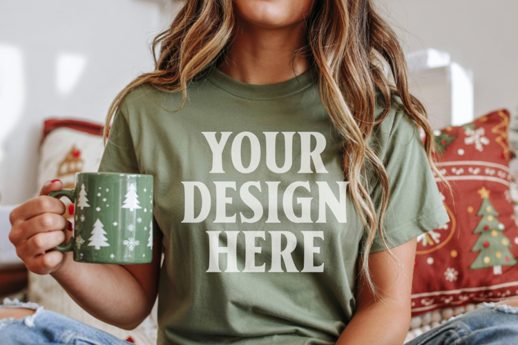 Christmas Bella Canvas 3001 Kelly Green Shirt Mockup ,Trandy