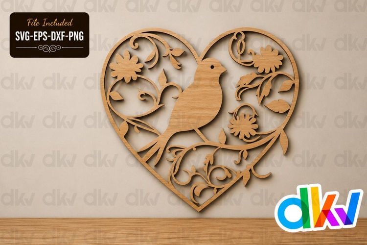 Bird in Heart SVG Laser Cut File