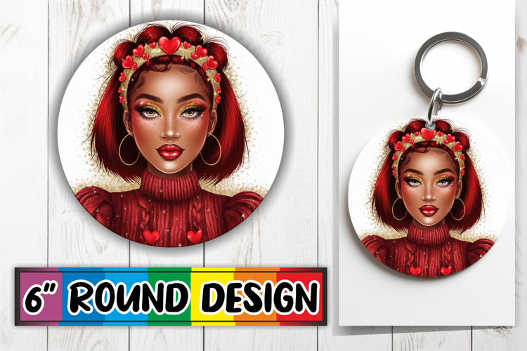 Cheerful Circle Keychains Design, Afro Girl