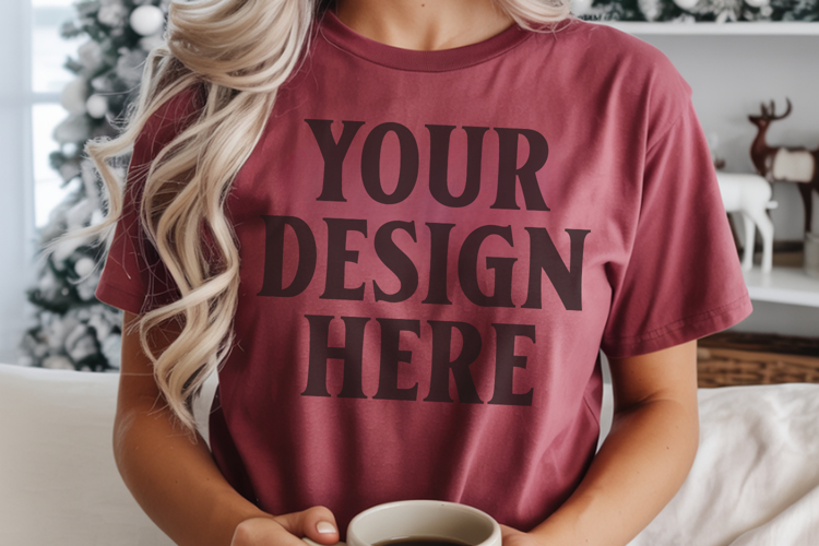Christmas Comfort Colors 1717 Brick T-Shirt Mockup Real Mode