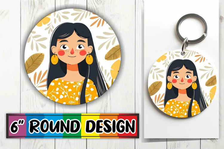 Elegant Portrait with Flowers Round Design PNG