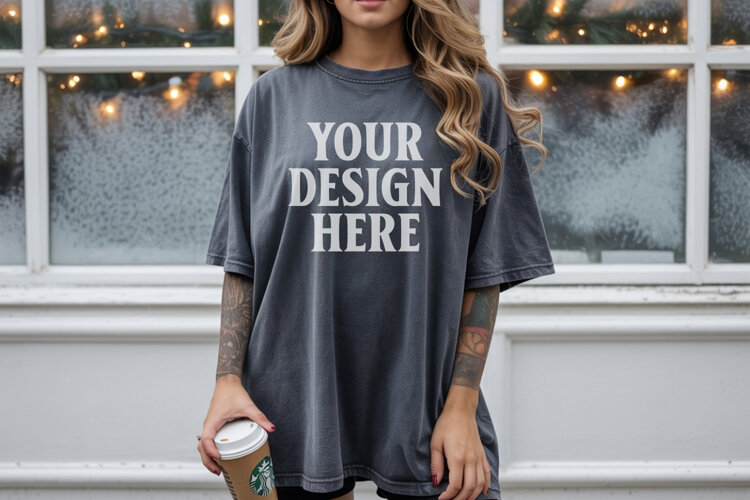 Christmas Comfort Colors 1717 Pepper TShirt Mockup, CC 1717 example image 1
