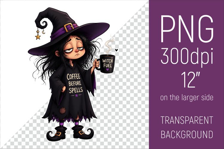 Funny Morning Coffee Witch | Halloween Clipart example image 1