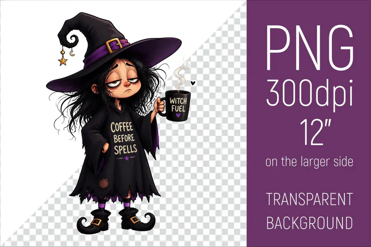 Funny Morning Coffee Witch | Halloween Clipart