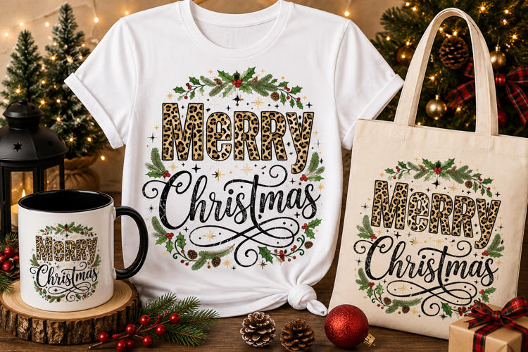 Merry Christmas PNG | Leopard Print Christmas Typography