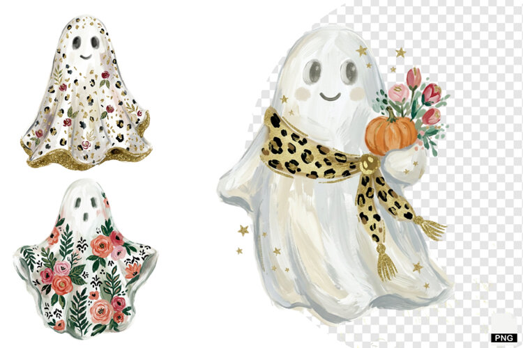 Whimsical Halloween Ghost PNG example image 1