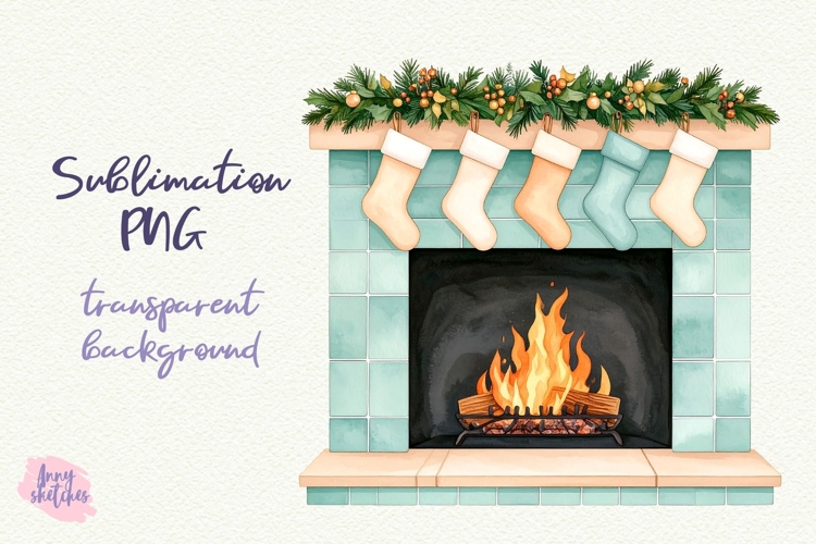 Vintage Christmas Fireplace Clipart Retro PNG