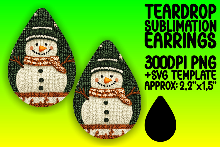 Artful Teardrop Design for Earrings , Snowman