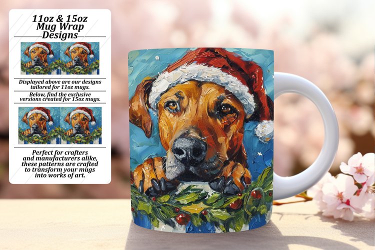 Festive Mug Wrap Sublimation Peeking Dog Winter Design 11oz