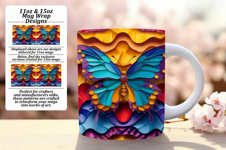 Colorful 3D Butterfly Spring Mug Wrap