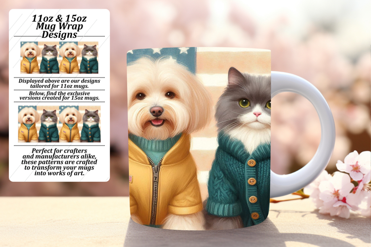 Serene 15oz Mug Wrap Png Template , Dog and cat