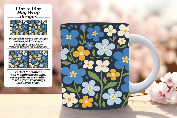 Sleek 11oz Mug Wrap Png Design , Flowers