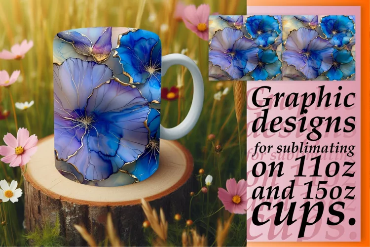 Glittery Blossom Delight Mug Wrap: Sublimation - 11oz/15oz