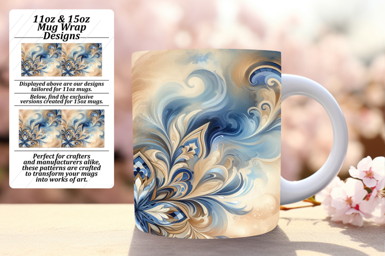 Lovely 15oz Mug Wrap Png Template , Watercolor Patter