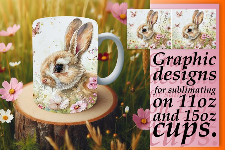 Watercolor Easter Bunny Mug Art: Vibrant Springtime