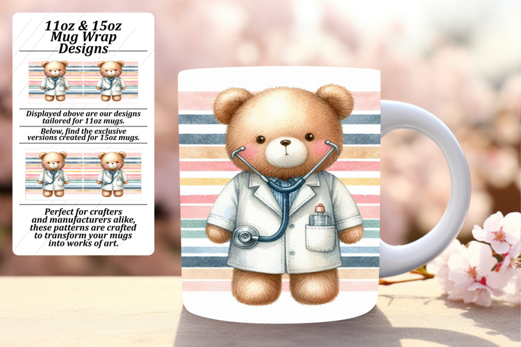 Nature 15oz Mug Wrap Png Design , Teddy Bear
