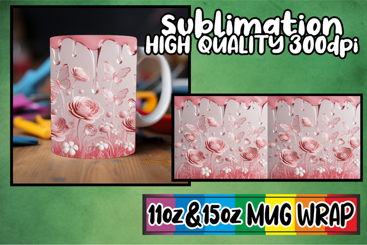 Enchanting evenings 11oz 15oz mug wrap, 3D Flowers