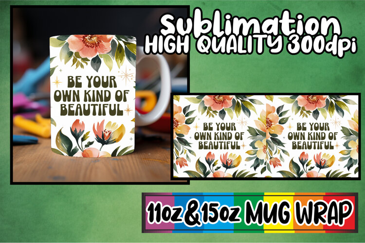 Luminous thoughts 11oz 15oz sublimation wrap, Flower Quote example image 1