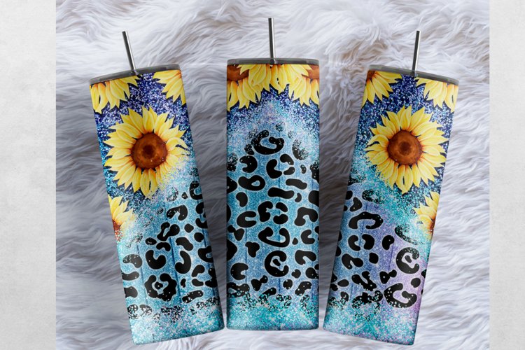 Sunflowers Holographic Glitter Leopard 20 oz tumbler wrap