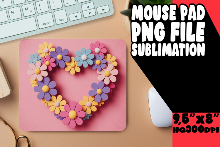 CHEERFUL mouse MAT Gift Inspiration, Flowers Heart