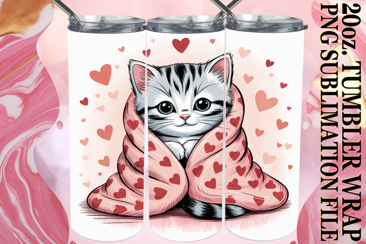 Cheerful Mornings 20oz tumbler wrap, Valentines Cat