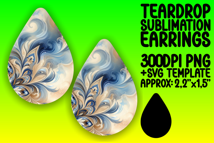 Vibrant Teardrop Earrings Artwork PNG , Watercolor Patter