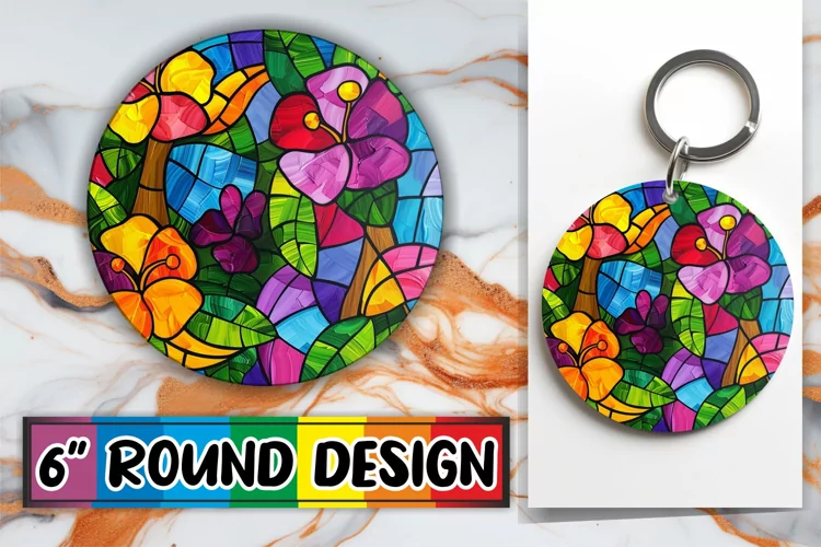 Colorful Tree Round Design Stained Glass Art