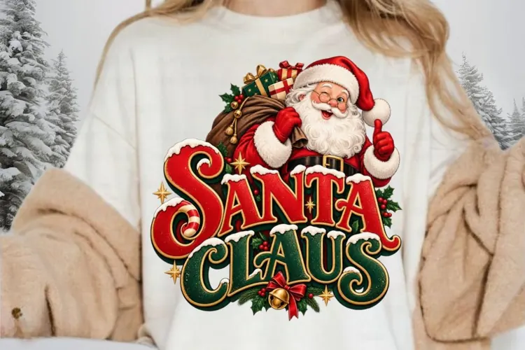 Vintage Santa Claus Christmas PNG,Festive Holiday Typography