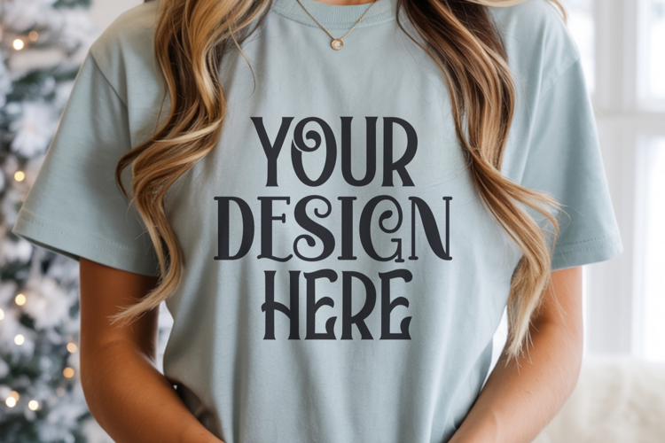 Chambray Comfort Colors 1717 Christmas Mockup, CC 1717