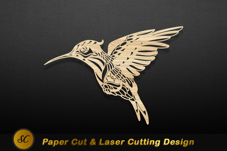 Wooden hummingbird intricate design cutout tribal Laser cut