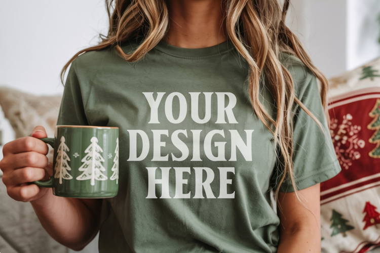 Christmas Bella Canvas 3001 Kelly Green Shirt Mockup ,Trandy