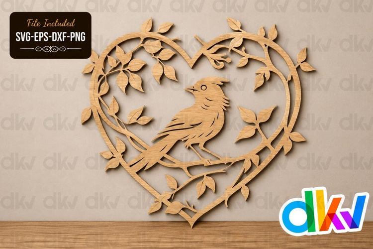 Bird in Heart SVG Laser Cut File